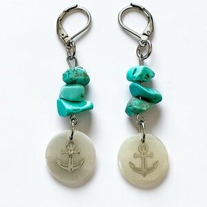 🆕 Silver Anchors in Shell and Gemstones Earrings- Stainless Steel